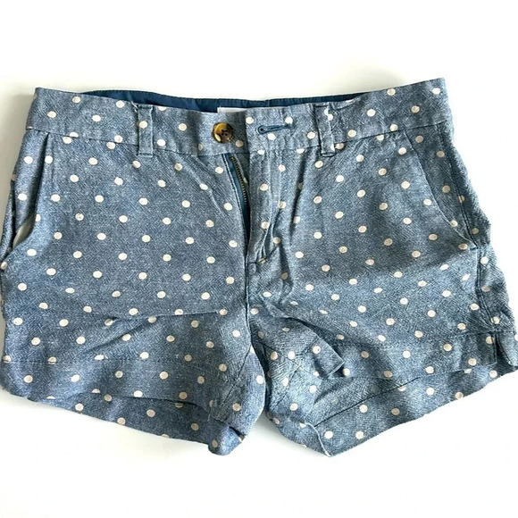 Old Navy Pants - Old Navy Blue Polka Dot Linen Mid Rise Shorts Sz 2